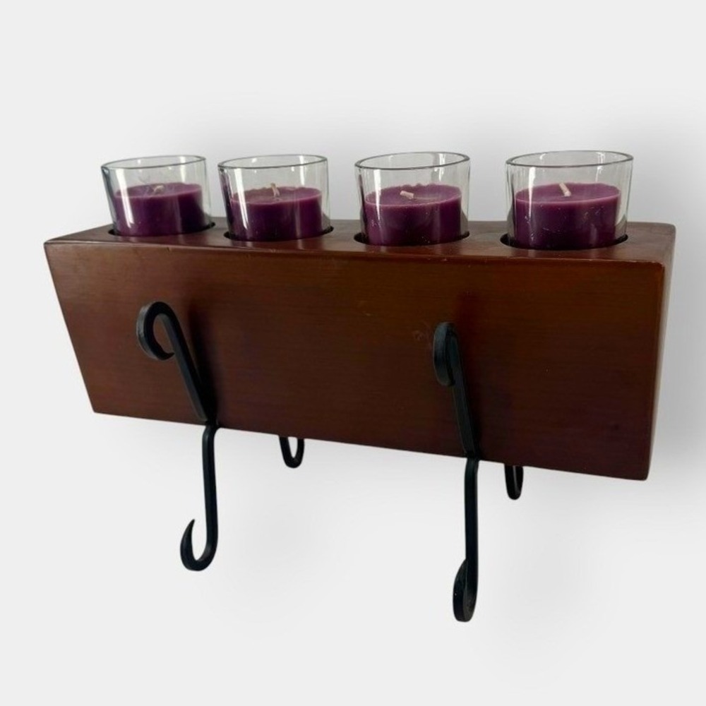 Rustic Wood Sugar Mold Votive Candle Holder 4 Hole Farmhouse Centerpiece Stand